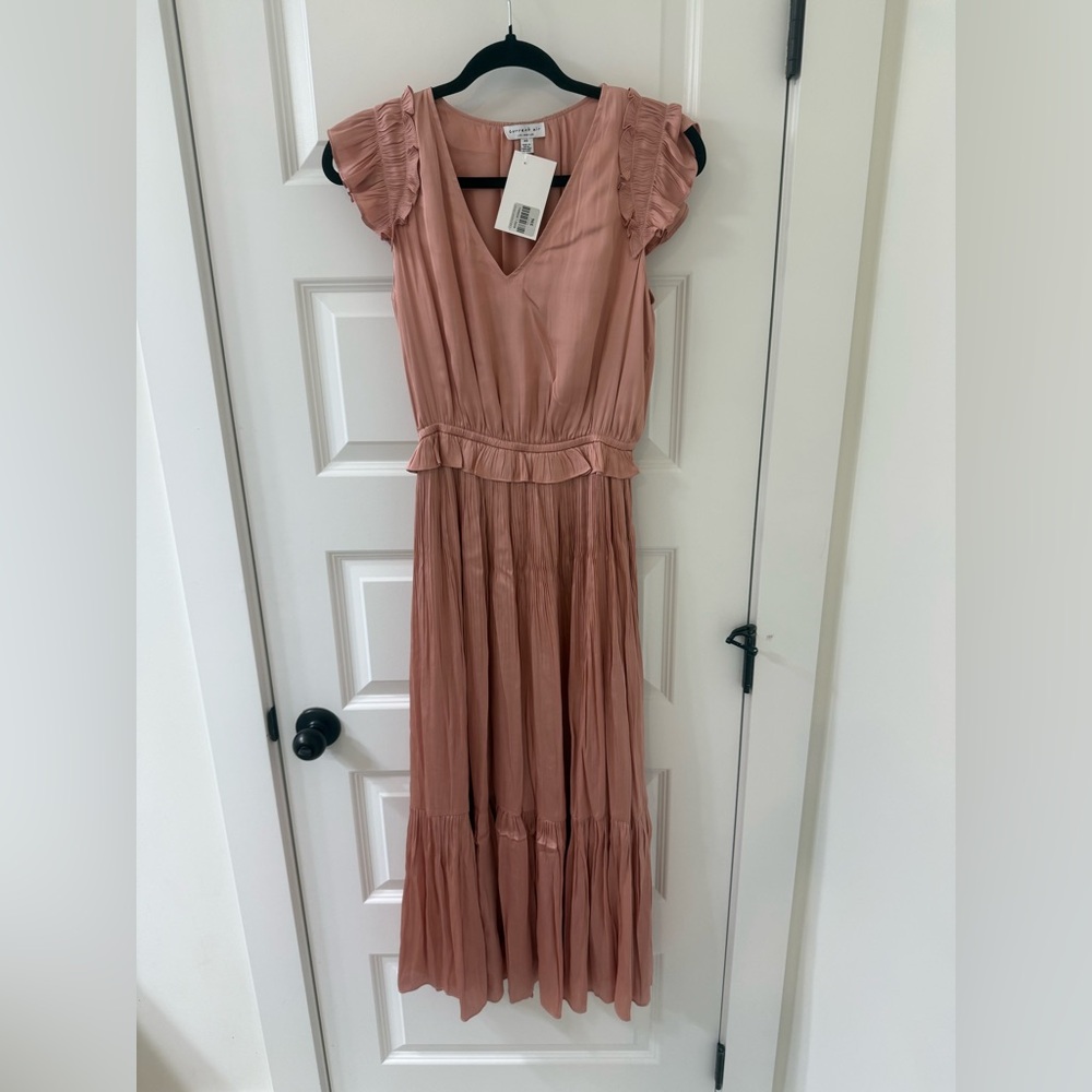Current Air Blush Midi Dress with Ruffle Sleeves